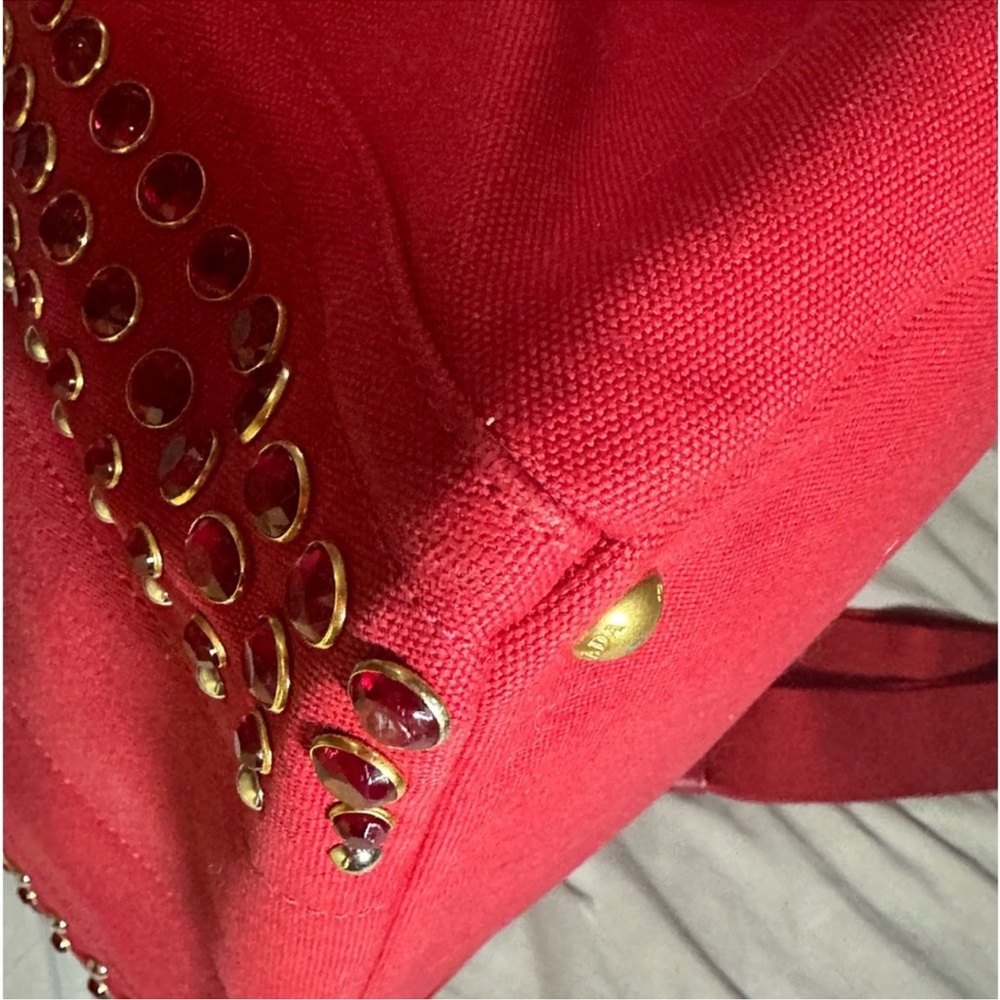 100% Auth. Prada Canapa Red Studded Bijoux Bag - Picture 8 of 14
